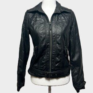 NWT PARIS BLUES Womens Black Faux Leather Medium Crop Moto Jacket